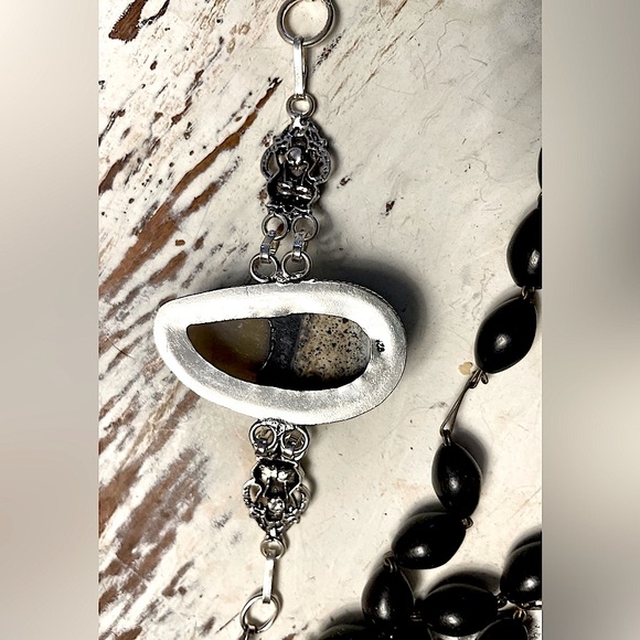 Vintage Black Bead Rosary with Precious Gemstone Fall Charms & 925 Bracelet - Picture 9 of 9